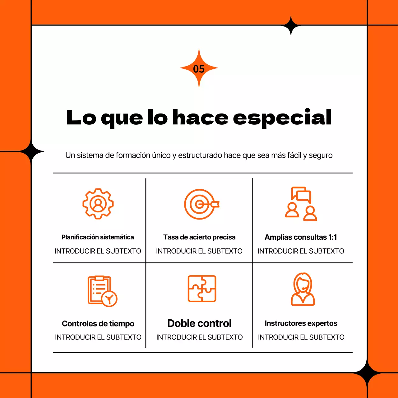 Folleto simple naranja y negro de la escuela de media jornada