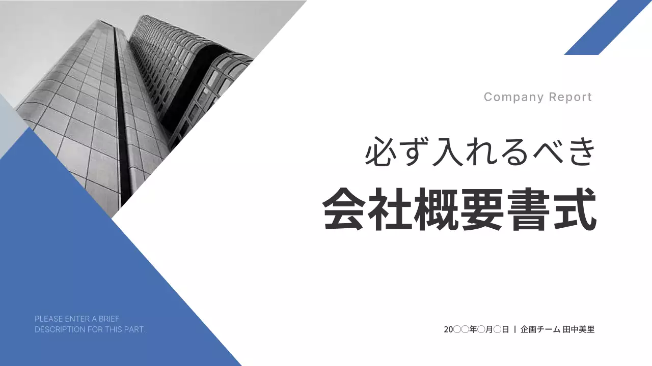 青 シンプル 会社概要 企画書 プレゼンテーション