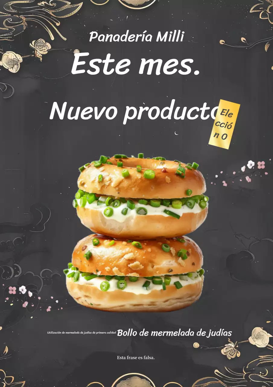 Anuncio de nuevo producto de panadería tradicional y sencilla en negro