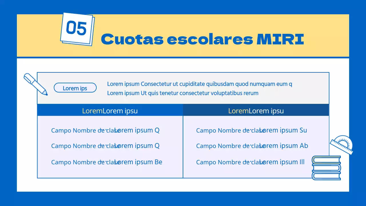 Un folleto escolar kitsch amarillo y azul