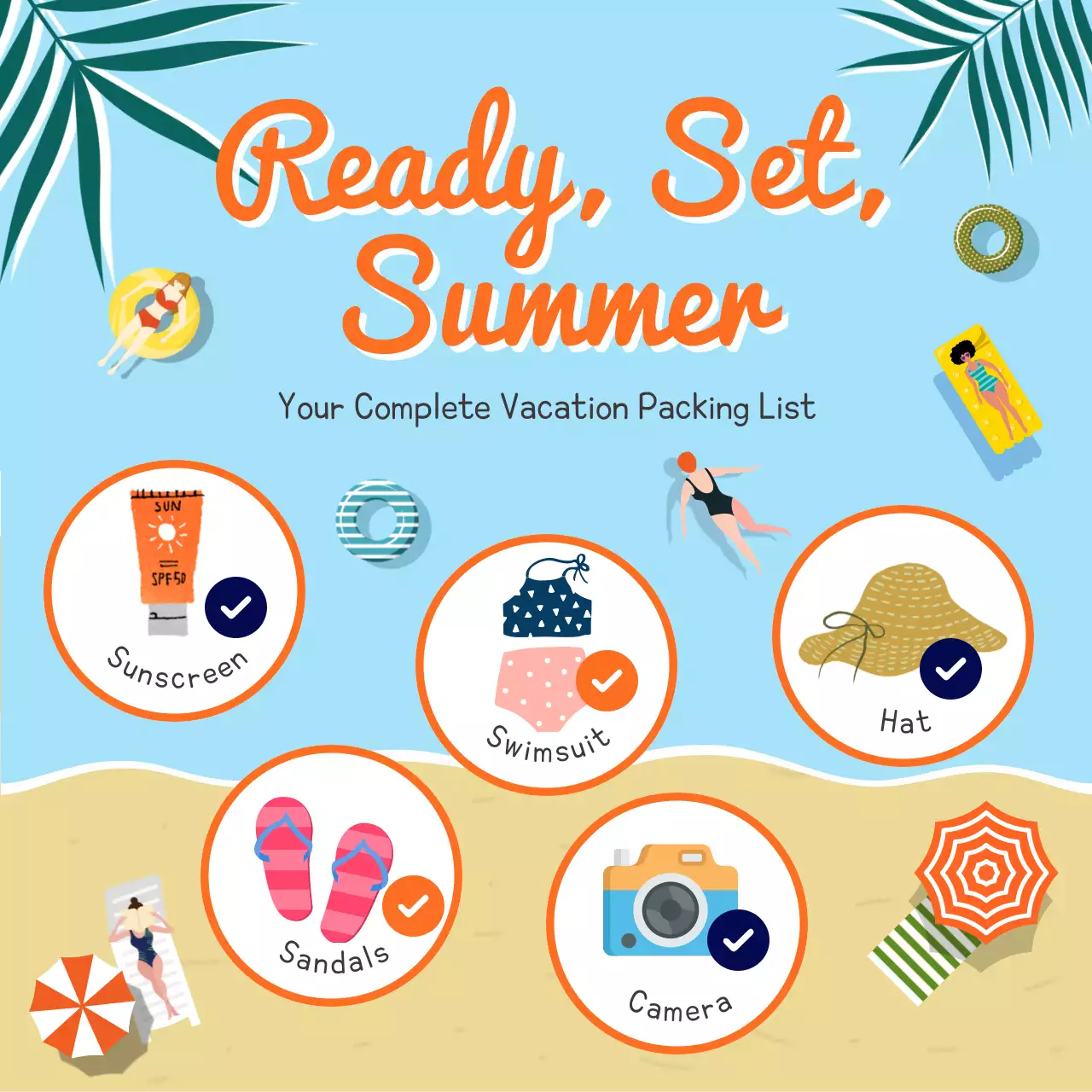 Blue Modern Vacation Checklist Social Media Post