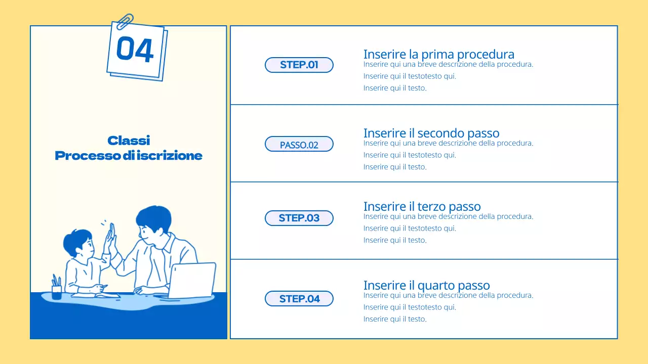 Un prospetto scolastico kitsch giallo e blu