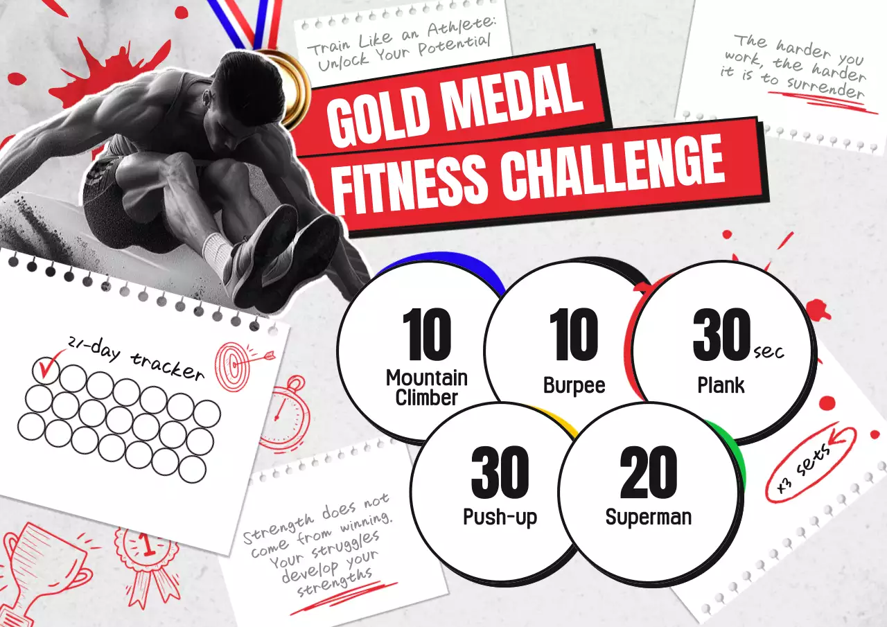 Red Modern Fitness Challenge Guide Poster