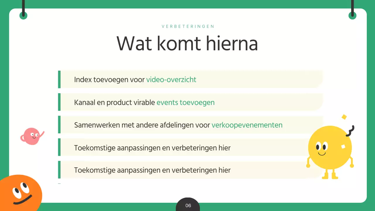 Een groen en geel analyserapport met inzichten in de inhoud van kinderen