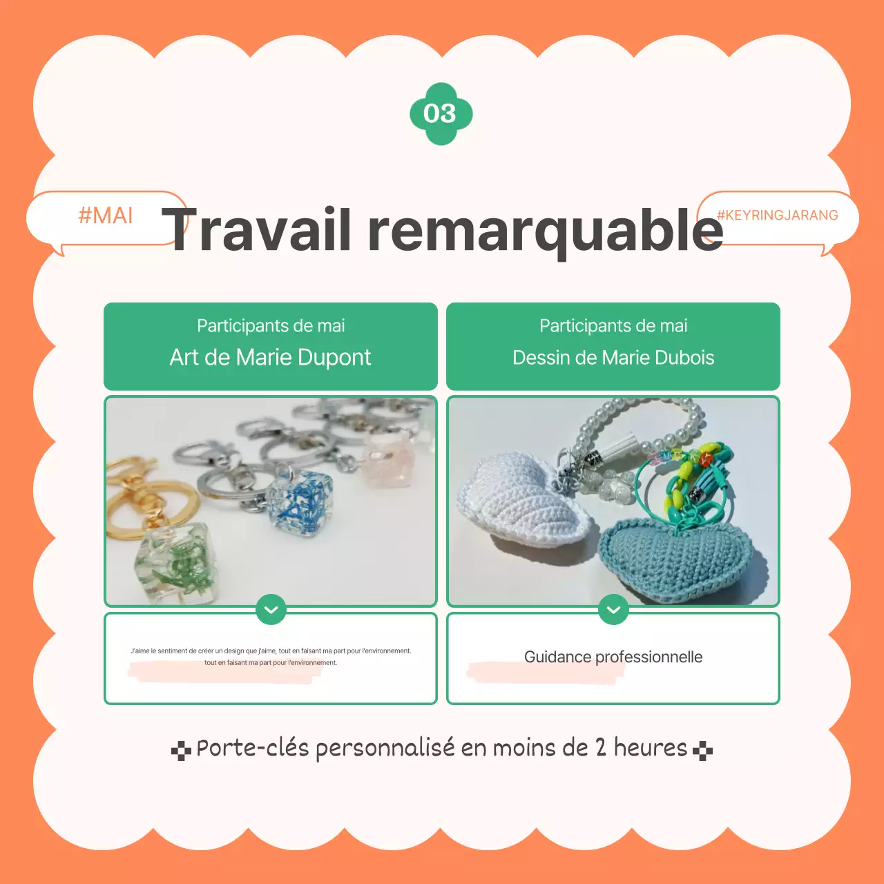 Créer des objets modernes et recyclés dans les tons orange et vert.