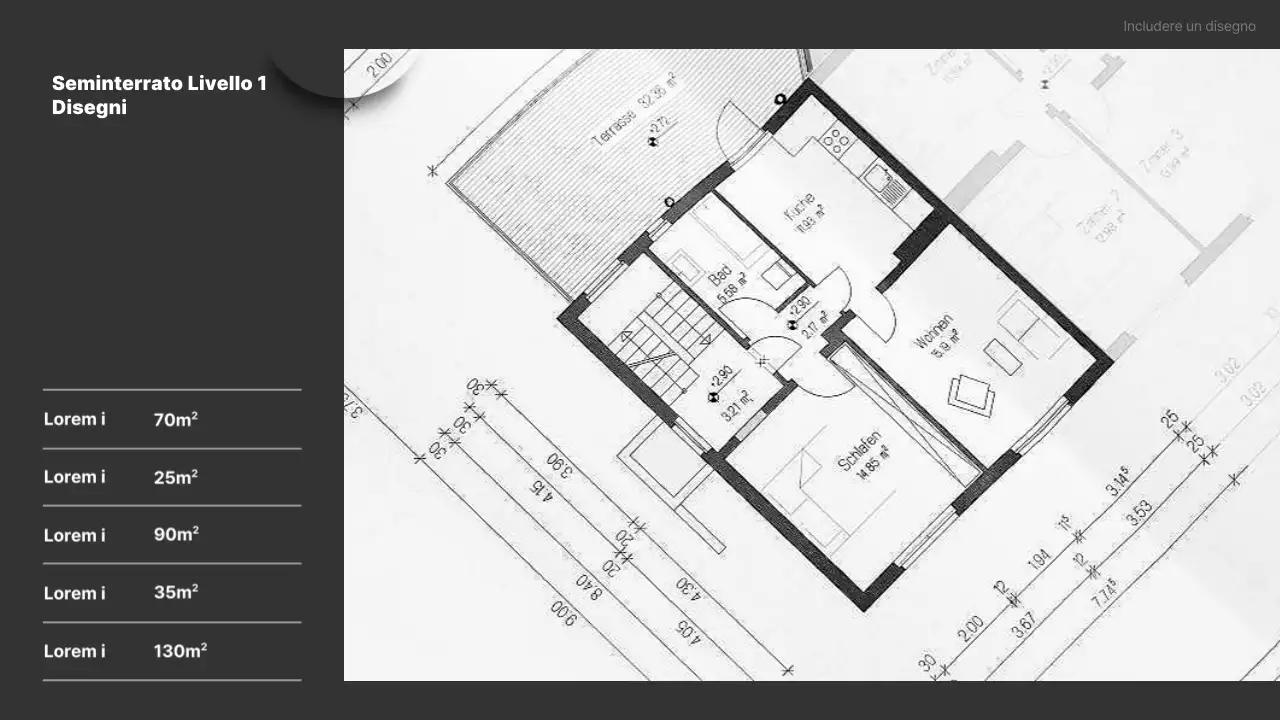 Semplice relazione di disegno architettonico in scala in bianco e nero