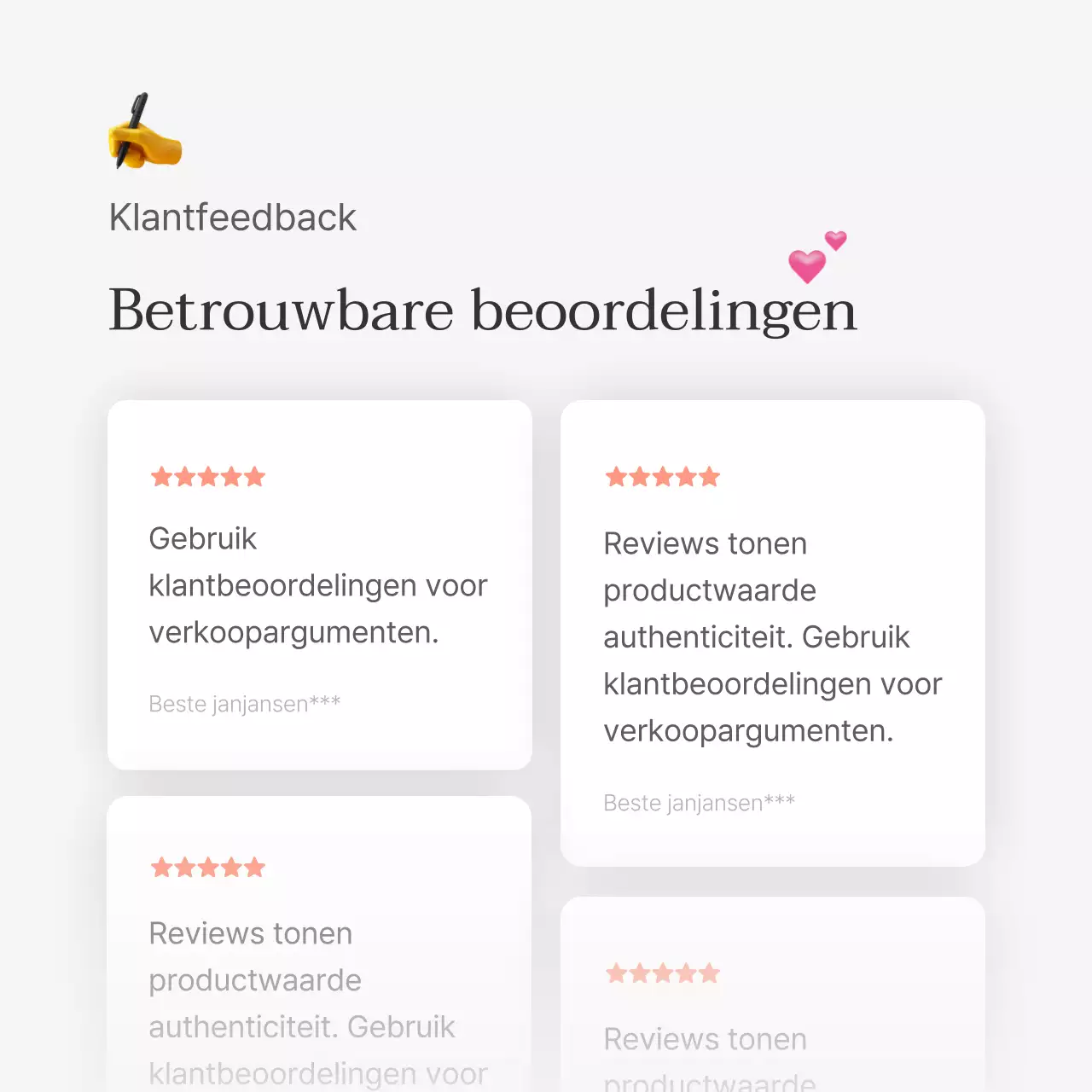 Een recensie of advertentie voor een modewinkel met een eenvoudige witte en grijze emoji-stijl.