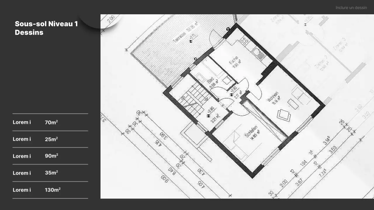 Rapport de dessin architectural simple à l'échelle en noir et blanc