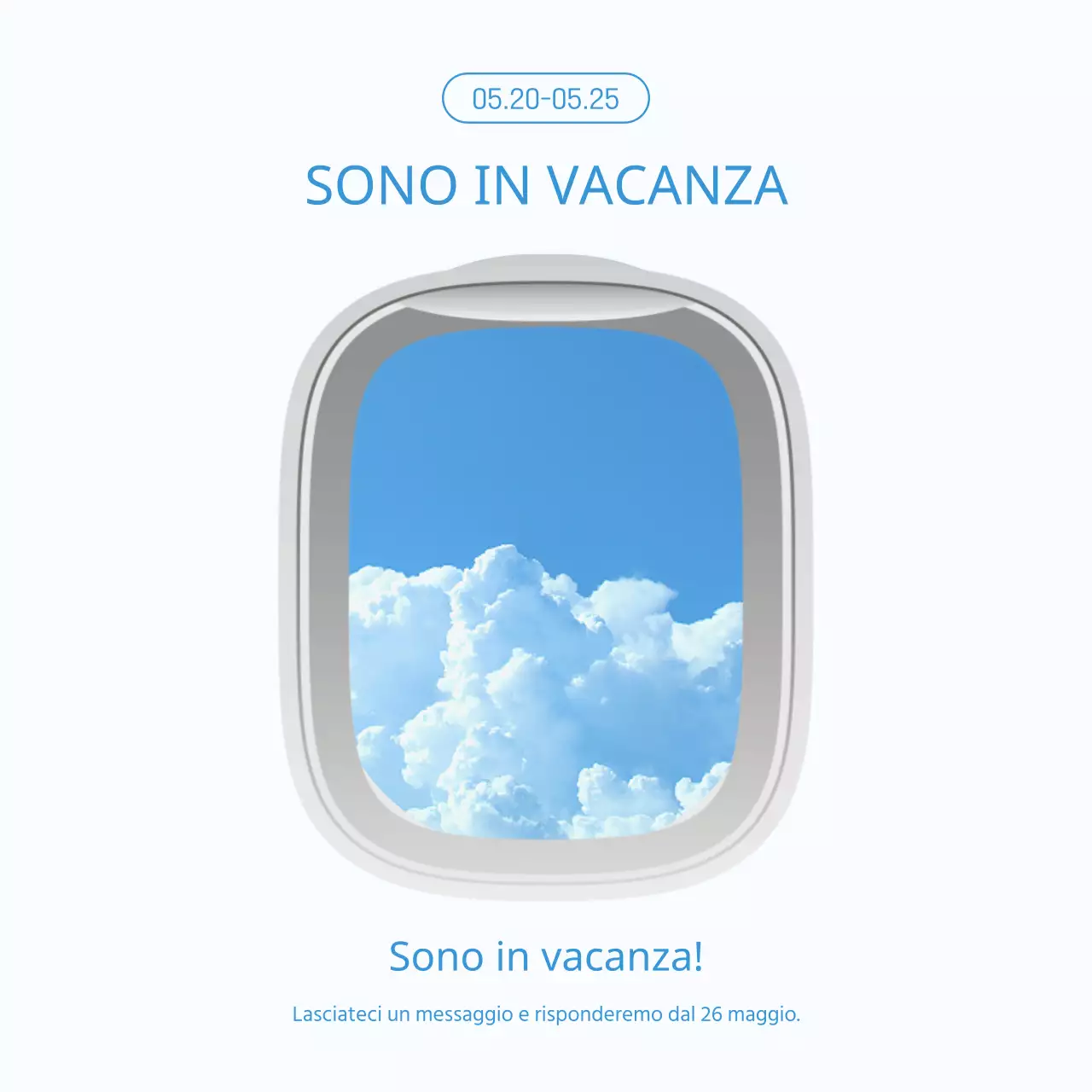Un semplice annuncio di vacanza in azzurro e grigio