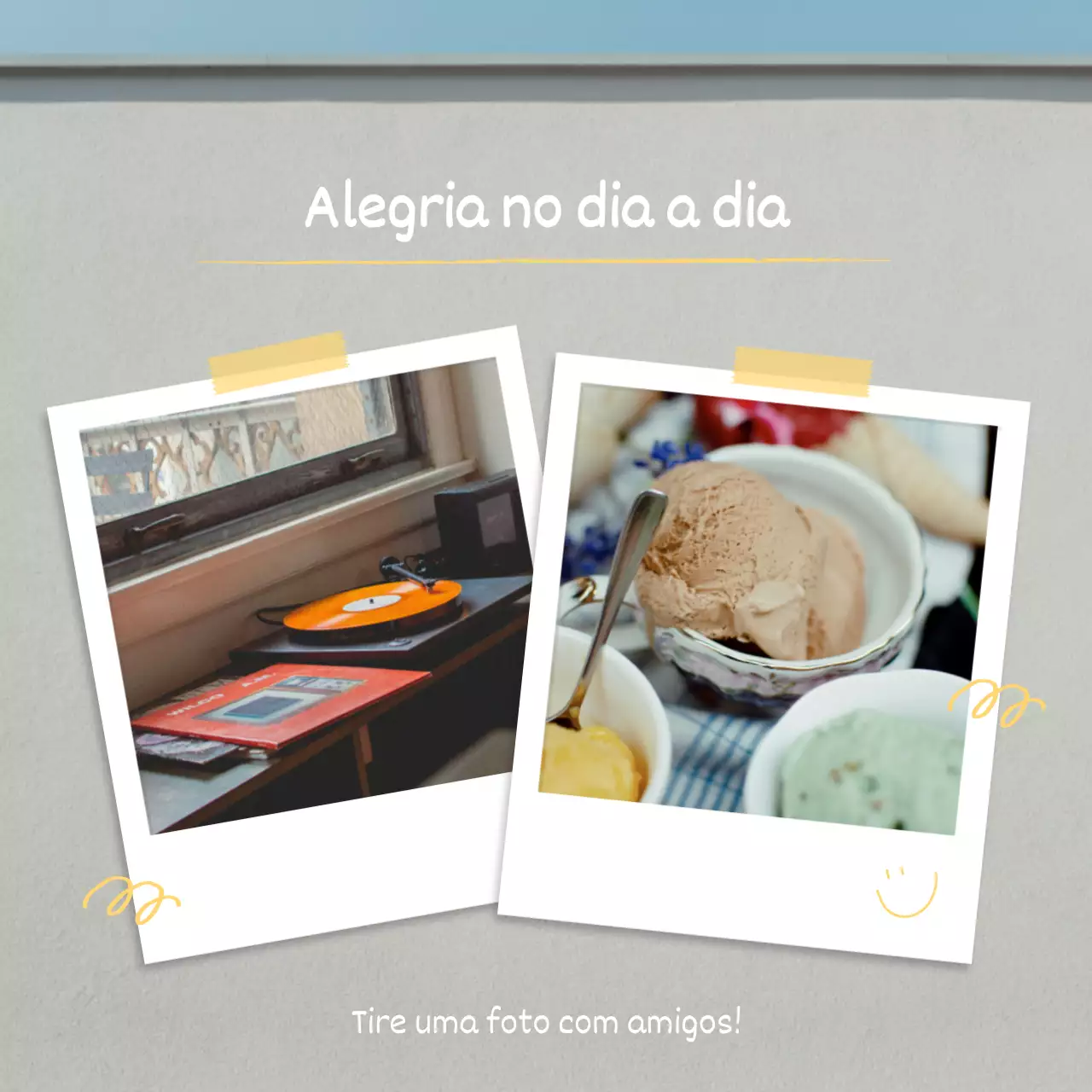 Post de frase feliz kitsch em amarelo e branco