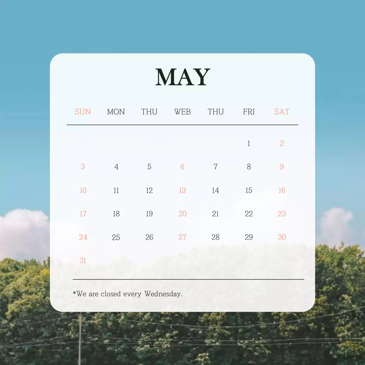 Blue Minimal Calendar Schedule Social Media Post