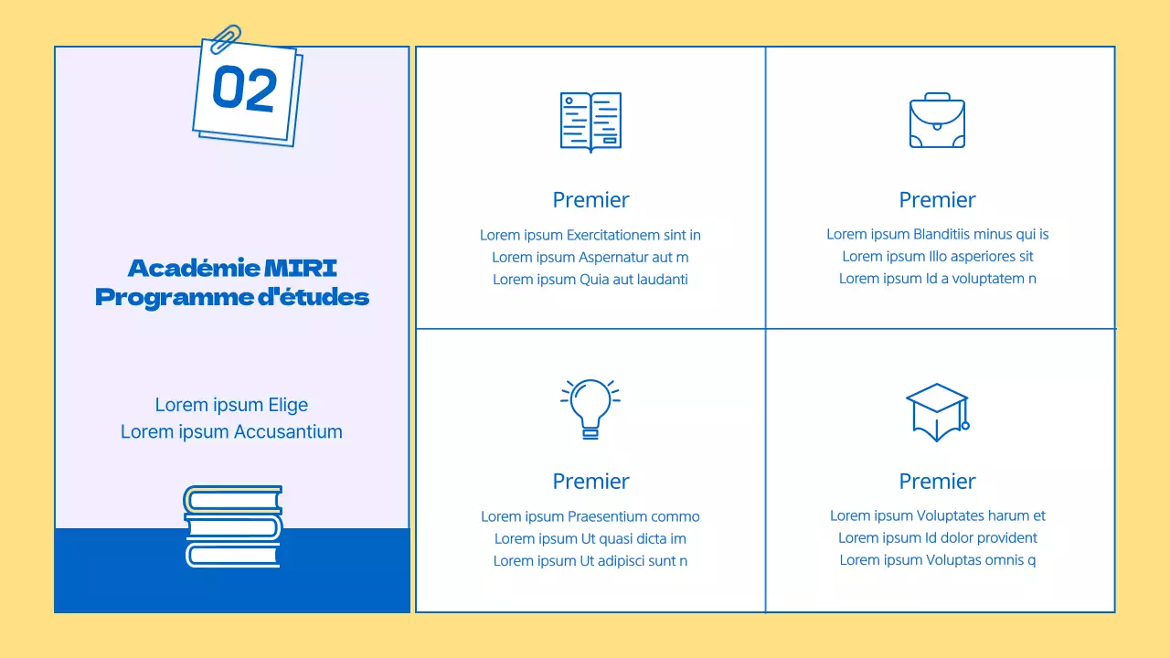 Un prospectus scolaire kitsch jaune et bleu