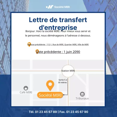 Une simple annonce de déménagement d'entreprise en bleu marine