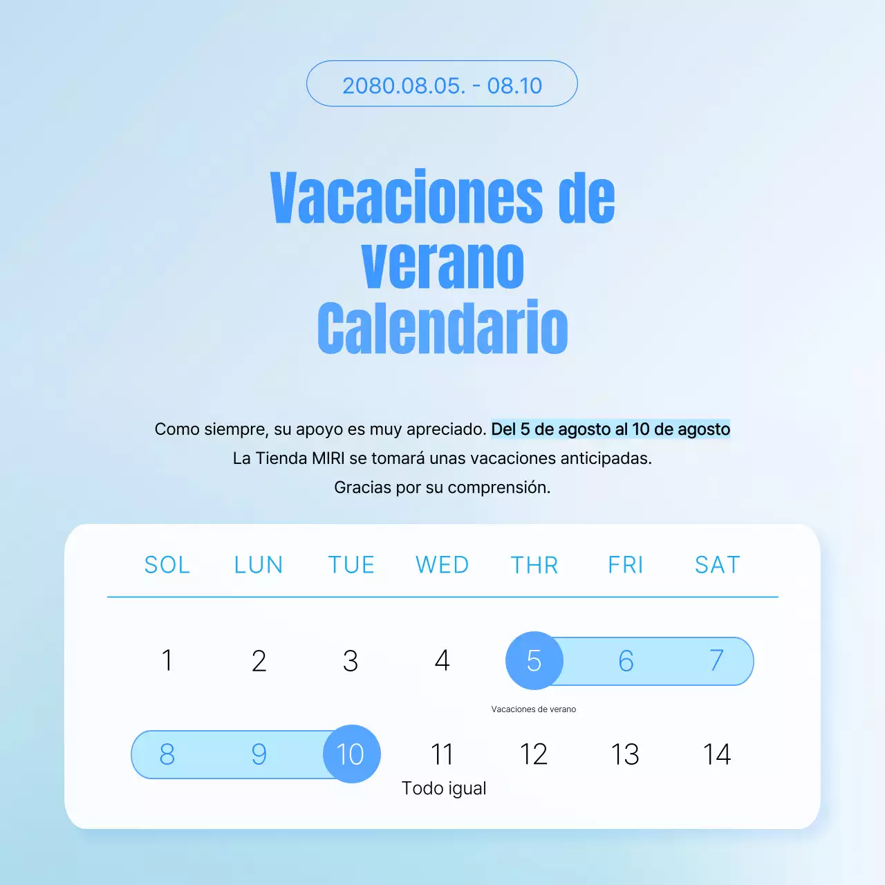 Un sencillo popup de vacaciones de verano en celeste y azul