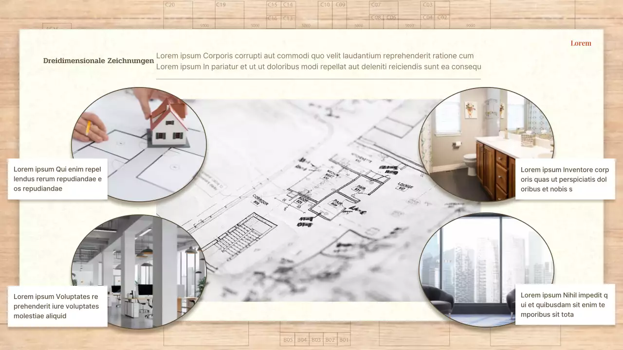 Einfacher Architektur- und Designauftrag in Rot und Beige