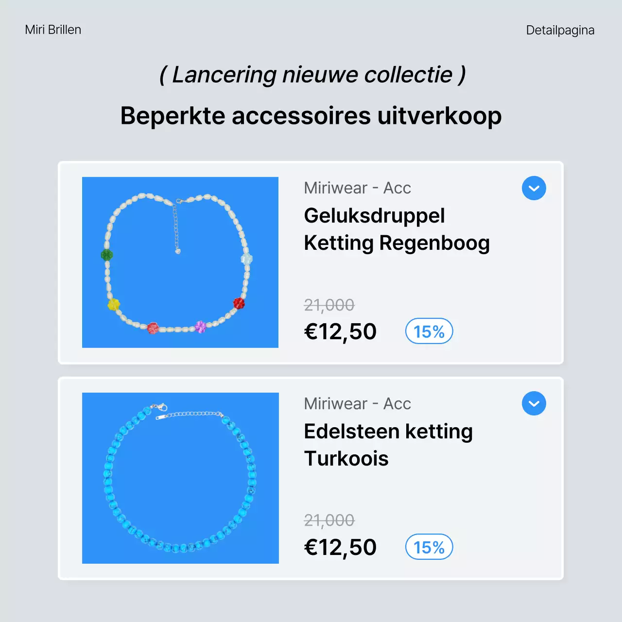 Beschrijf en promoot trendy mode in blauw en wit