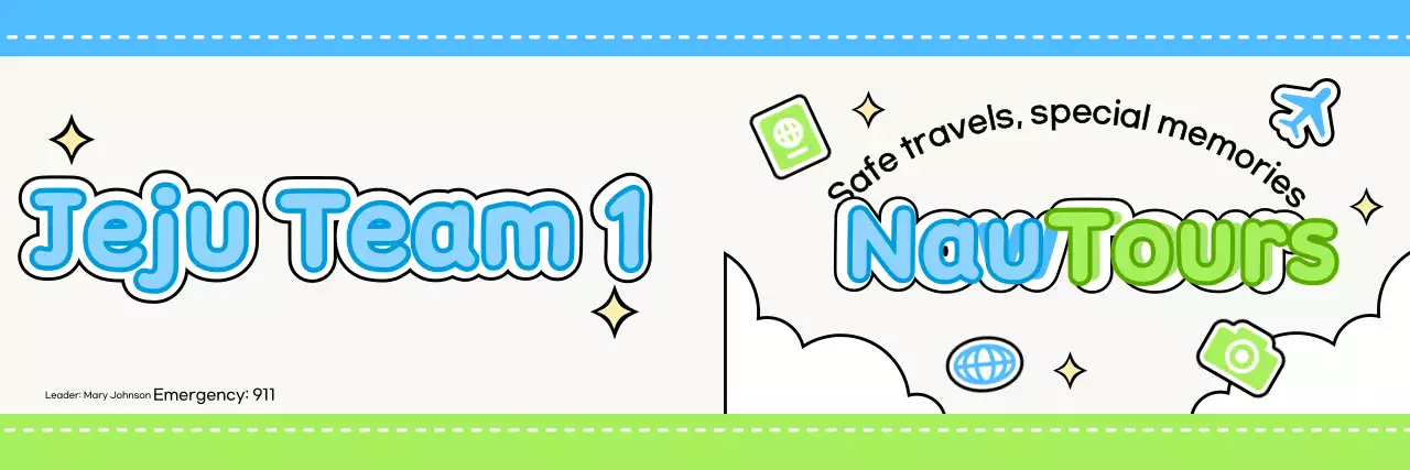 Design a cute tour guide with clouds and different icons