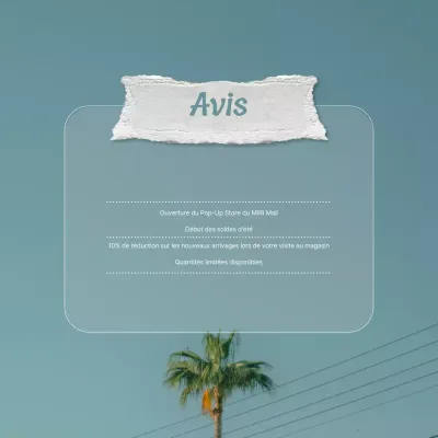 Annonce de l'ouverture d'un pop-up store estival simple, en bleu clair et blanc