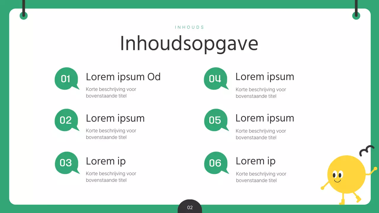 Een groen en geel analyserapport met inzichten in de inhoud van kinderen