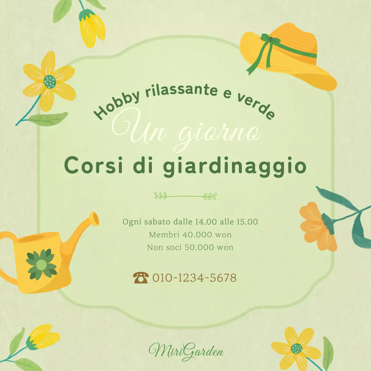 Promuovete i vostri corsi di giardinaggio verde e giallo