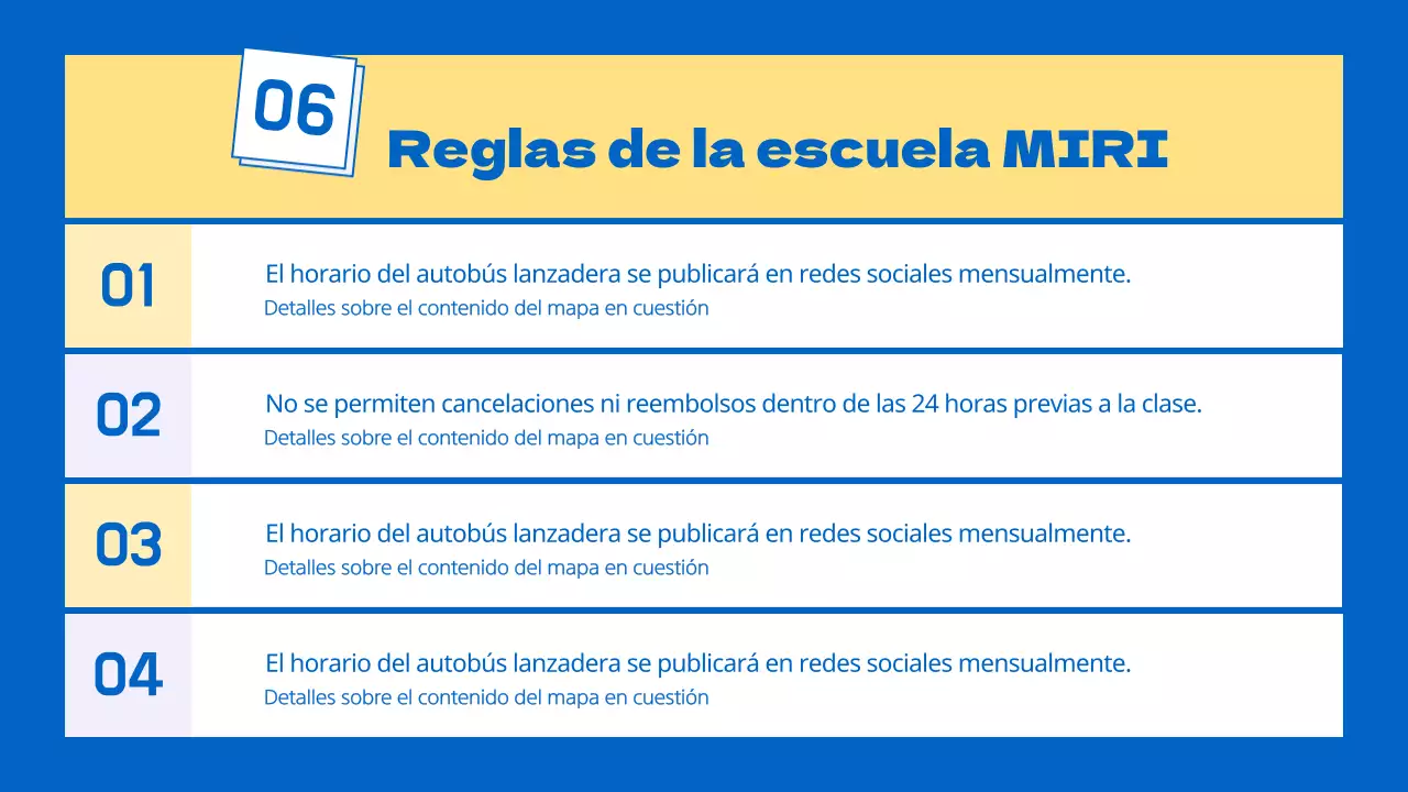 Un folleto escolar kitsch amarillo y azul