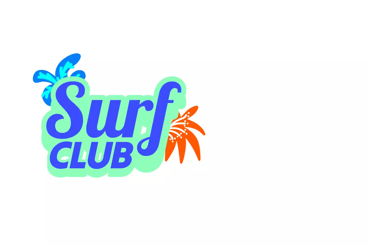 Un concetto di tipografia inglese multicolore per un club di surfisti
