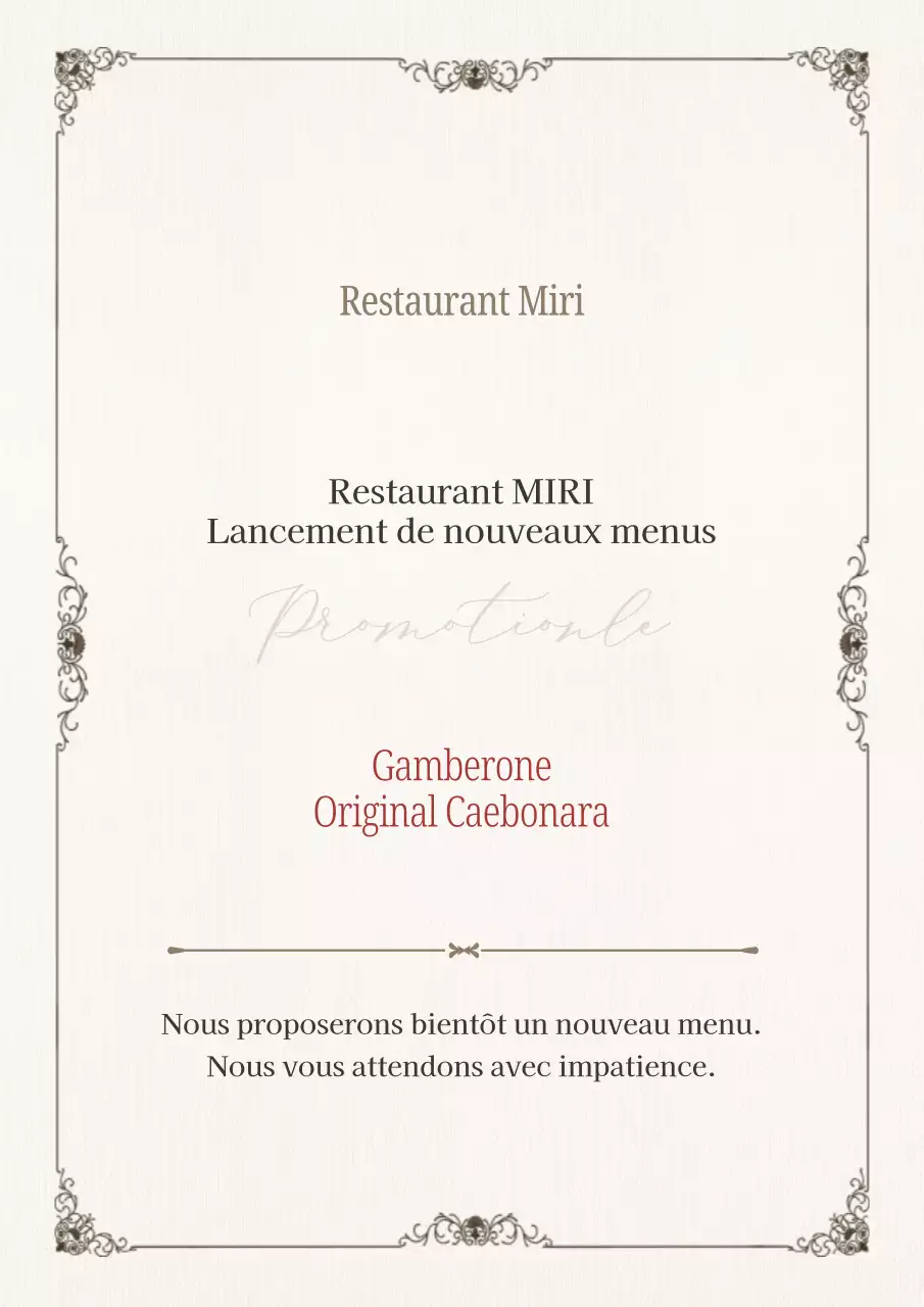 Nouvelle annonce de menu pour un simple restaurant rouge et beige