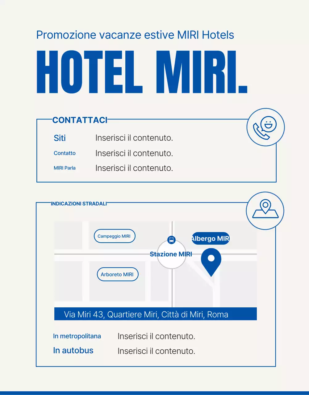 Promuovere una semplice promozione della stagione estiva dell'hotel in blu