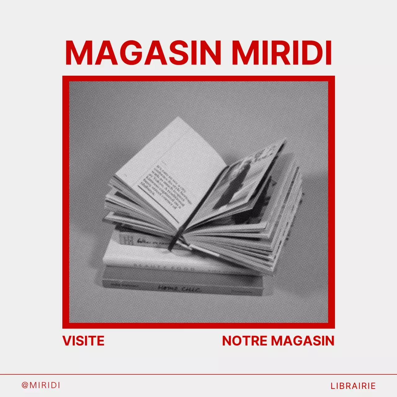 Une librairie moderne en rouge, noir et blanc affichée par Bookcafe Bookshop