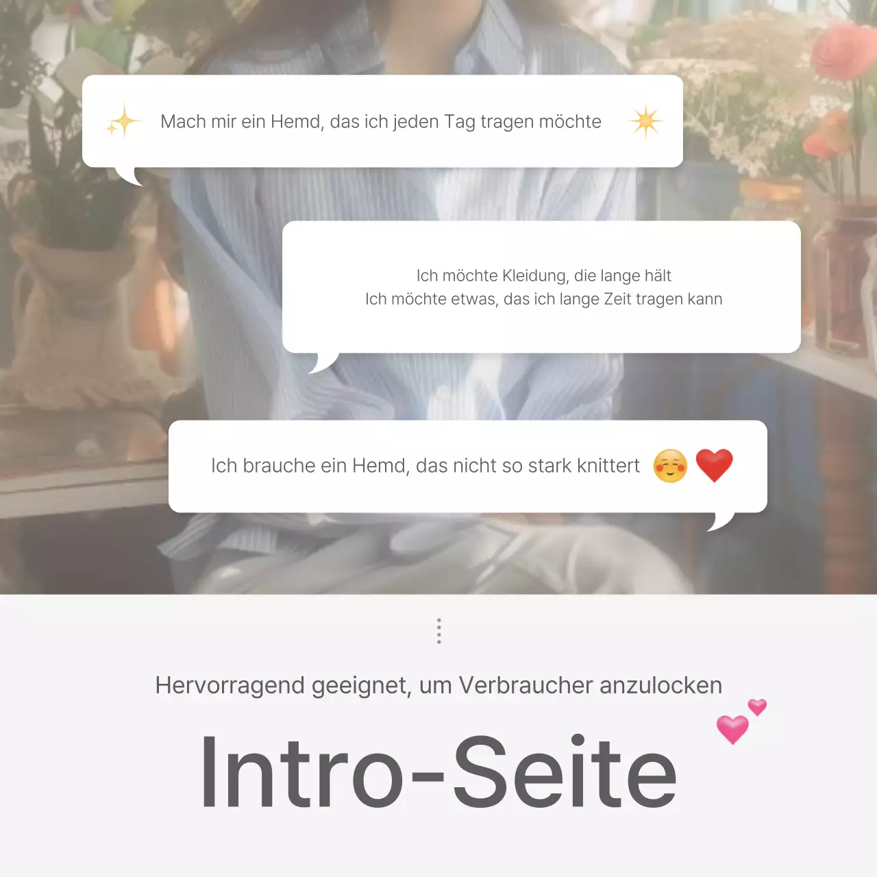 Eine Intro-Seite oder Anzeige für ein Mode-Einkaufszentrum mit einem einfachen Stil von weißen und grauen Emojis.