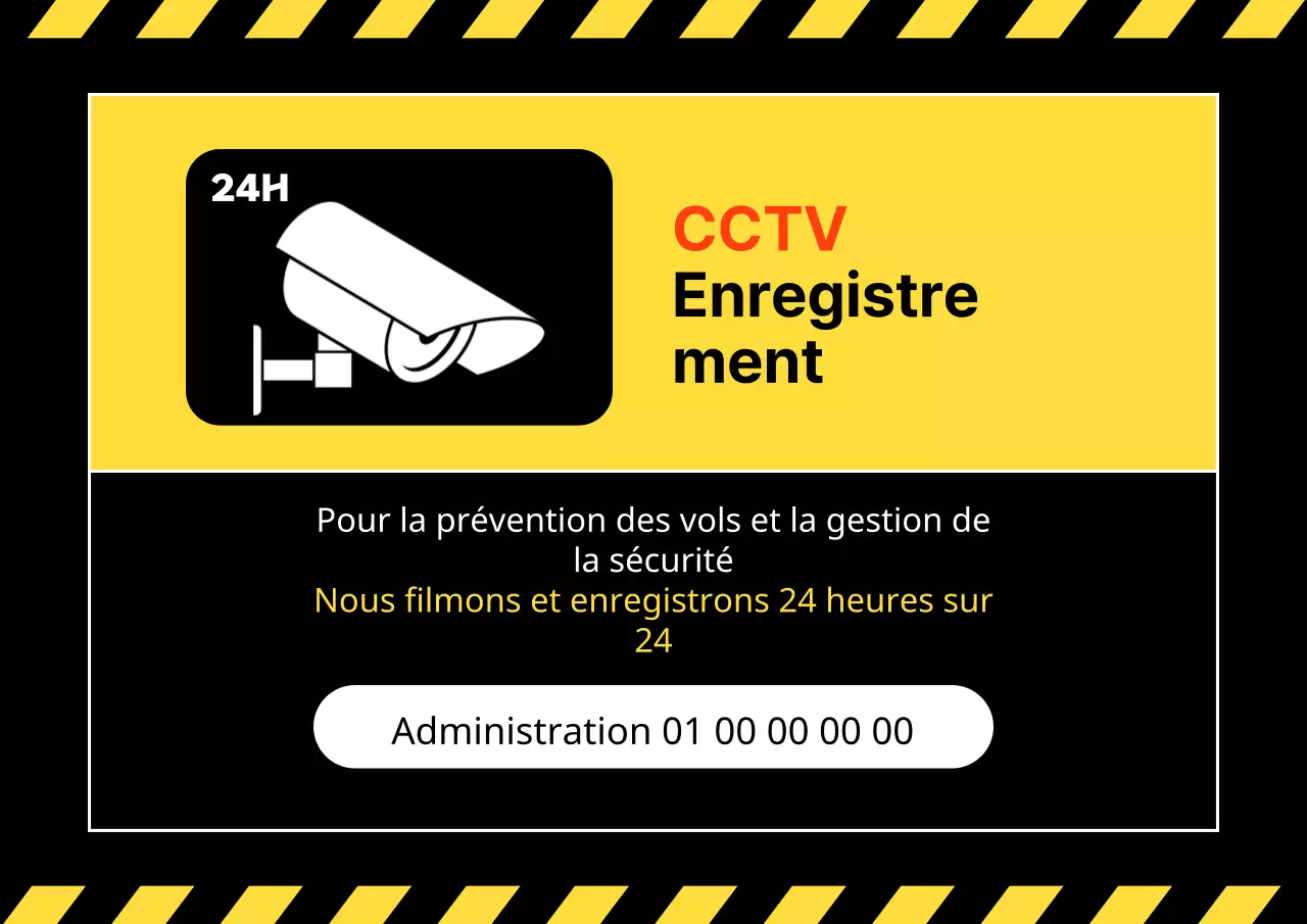 Simple avis d'enregistrement CCTV noir et jaune