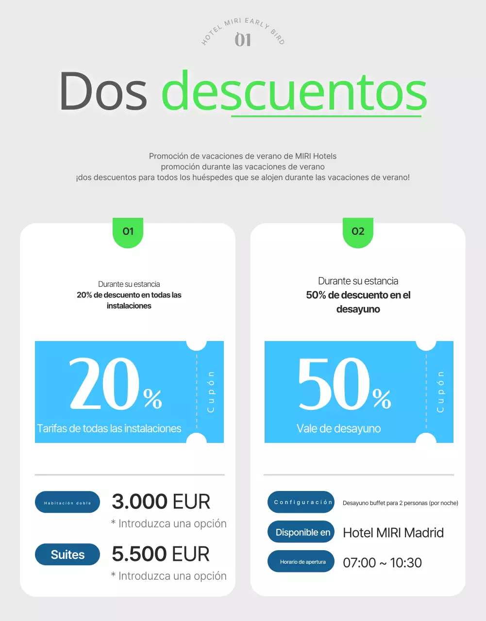 Promoción de verano de un hotel sencillo en blanco y azul claro