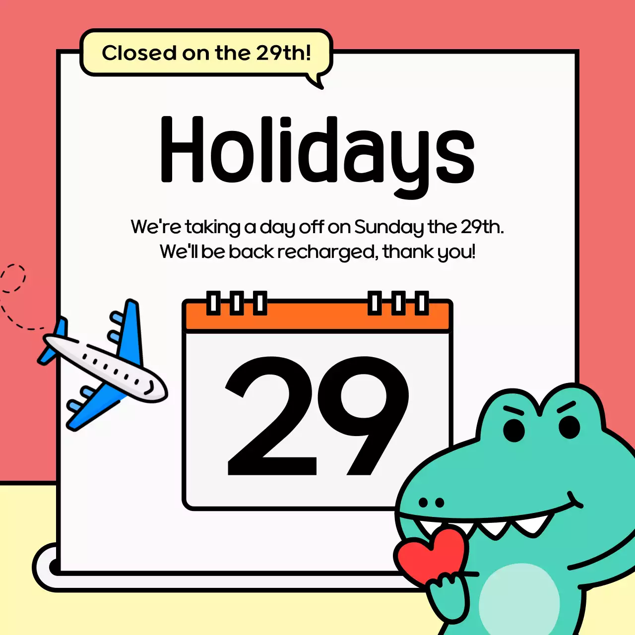 Coral Minimal Holiday Announcement Social Media Post