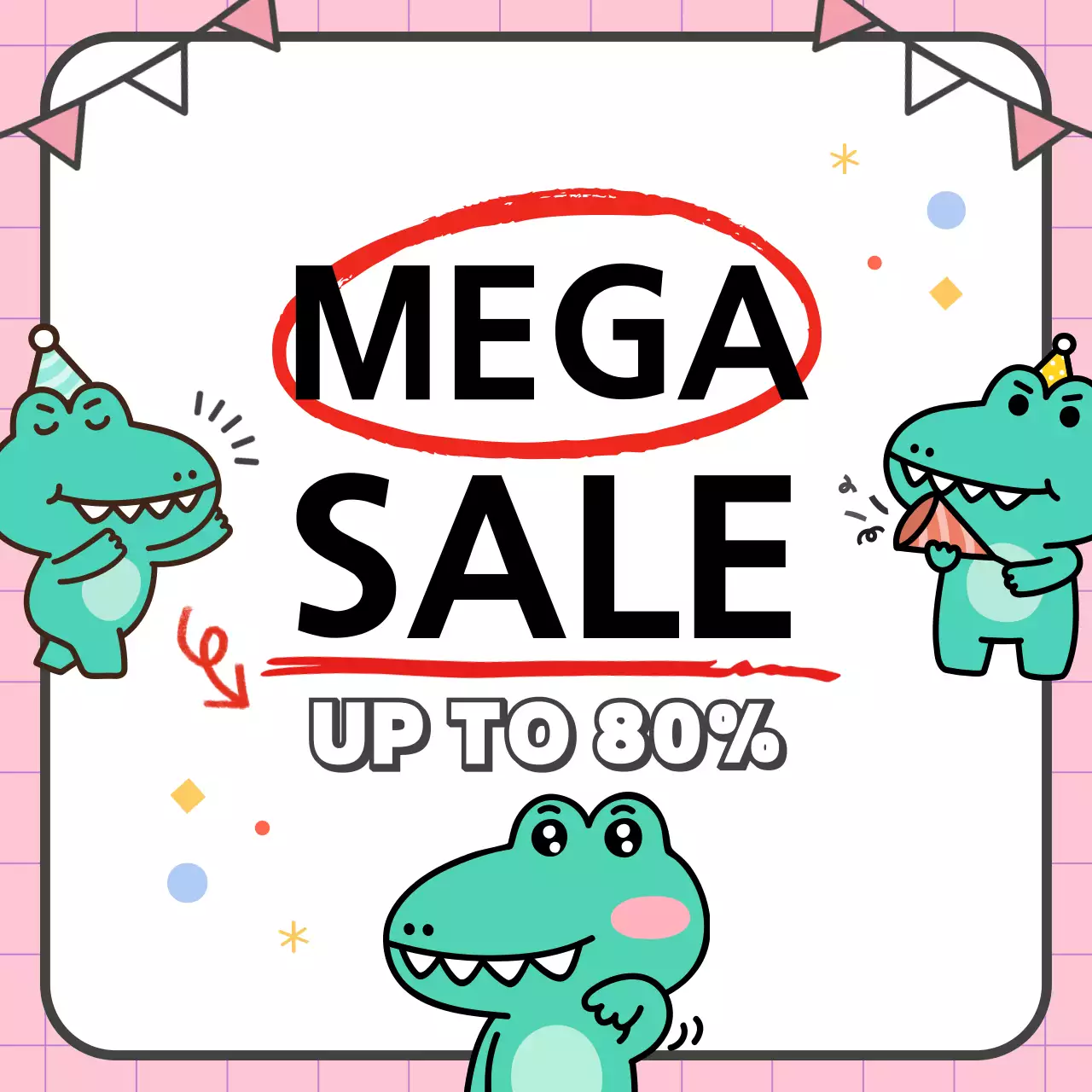 A cute social media announcement in mint and pink