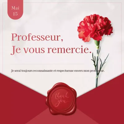 Un message de remerciement classique pour la journée des enseignants, en rouge et beige