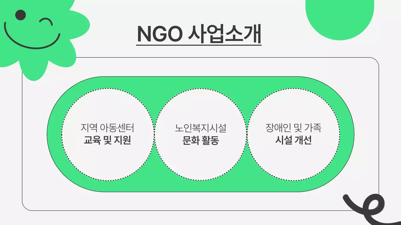 초록과 회색의 심플한 NGO봉사단 사전워크숍 소개서