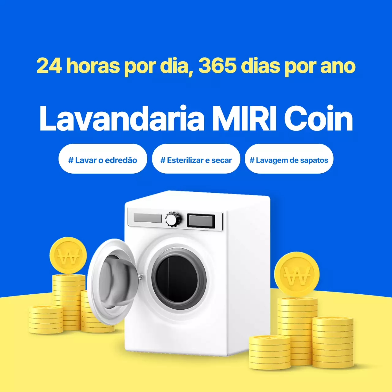 Promover uma lavandaria de moedas simples em azul e amarelo