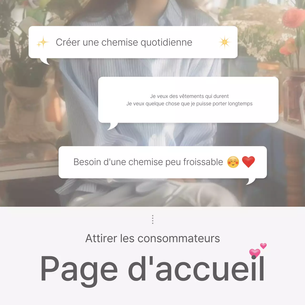 Une page d'introduction ou une publicité pour un centre commercial de mode avec un style simple d'emojis blancs et gris.