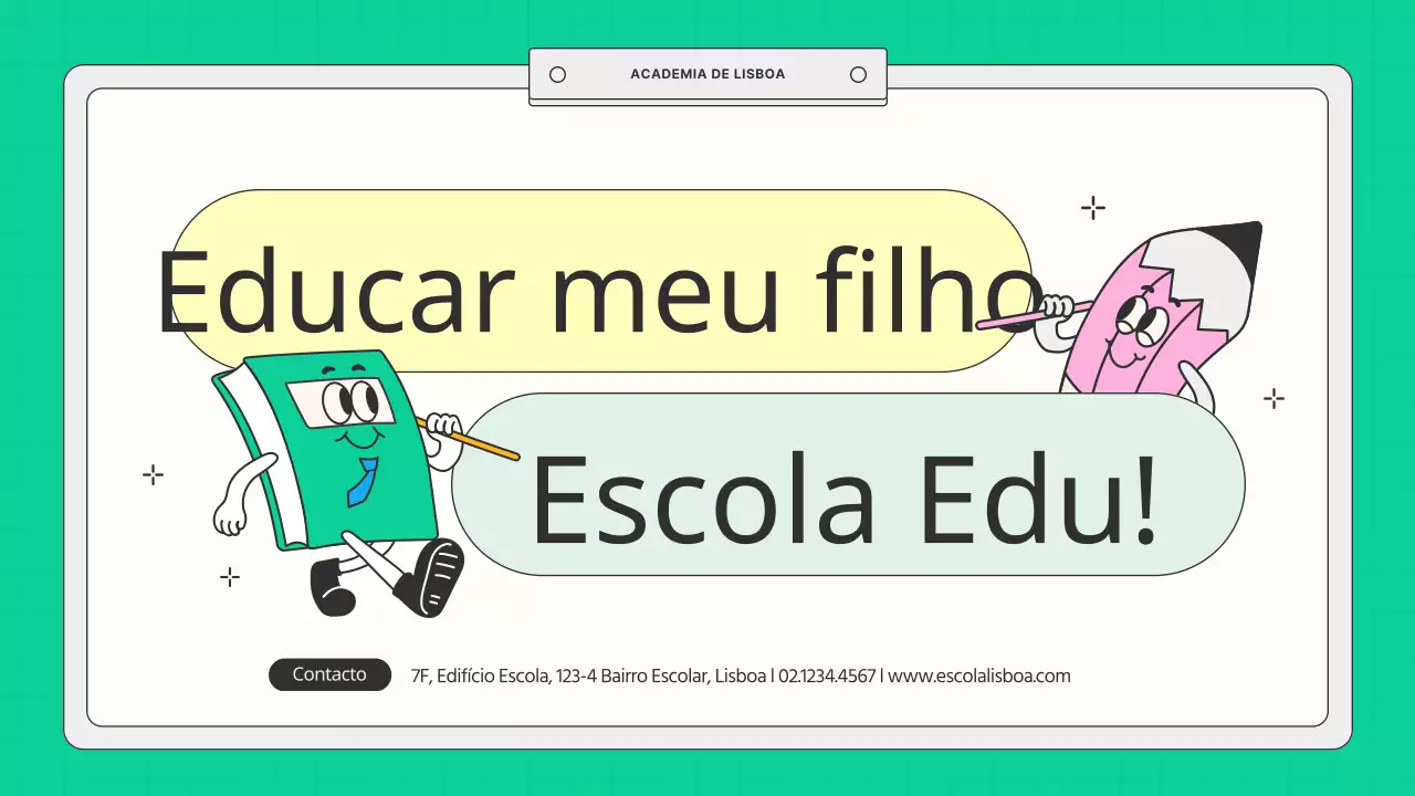Prospeto de escola em amarelo e menta