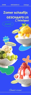 Banner met drie koele geschaafde ijsjes op een blauwe achtergrond