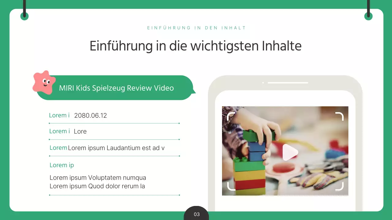 Ein grüner und gelber Bericht zur Analyse von Kinderinhalten