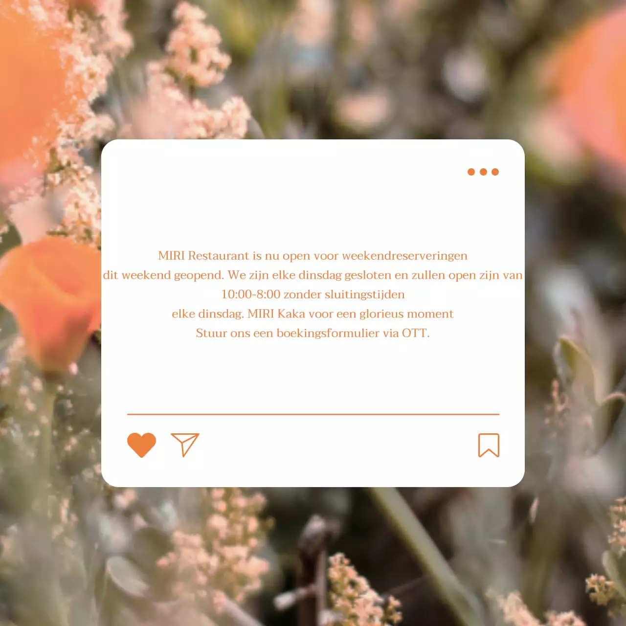 Eenvoudig oranje en wit café restaurant boeking openstaande post