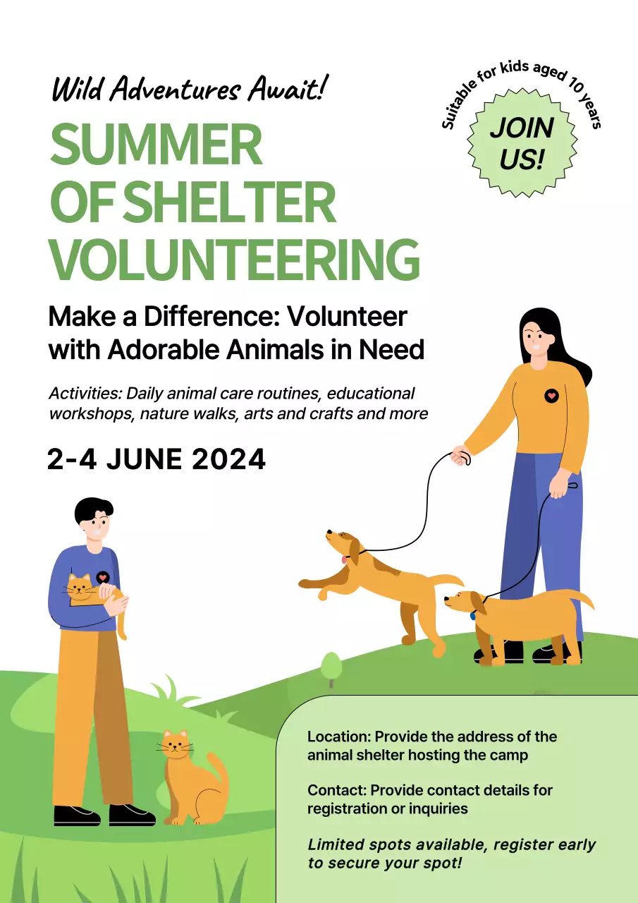 Green Modern Volunteering Announcement Poster