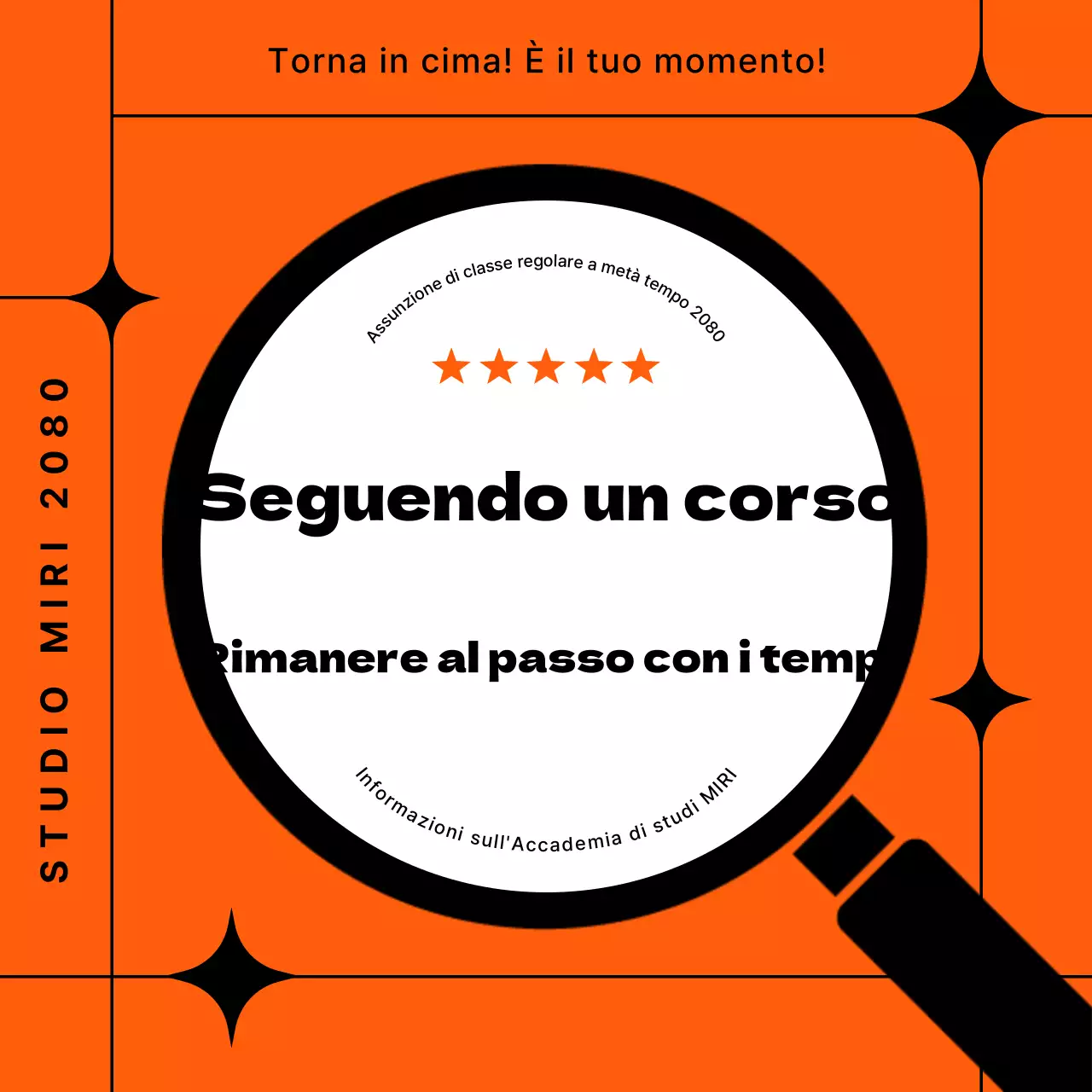 Prospetto semplice arancione e nero della scuola di mezza giornata