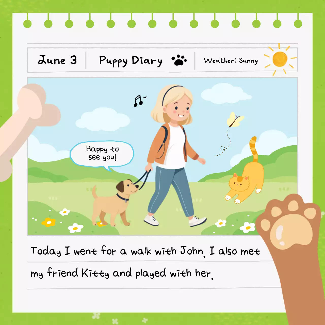 Green Simple Pet Diary Social Media Post