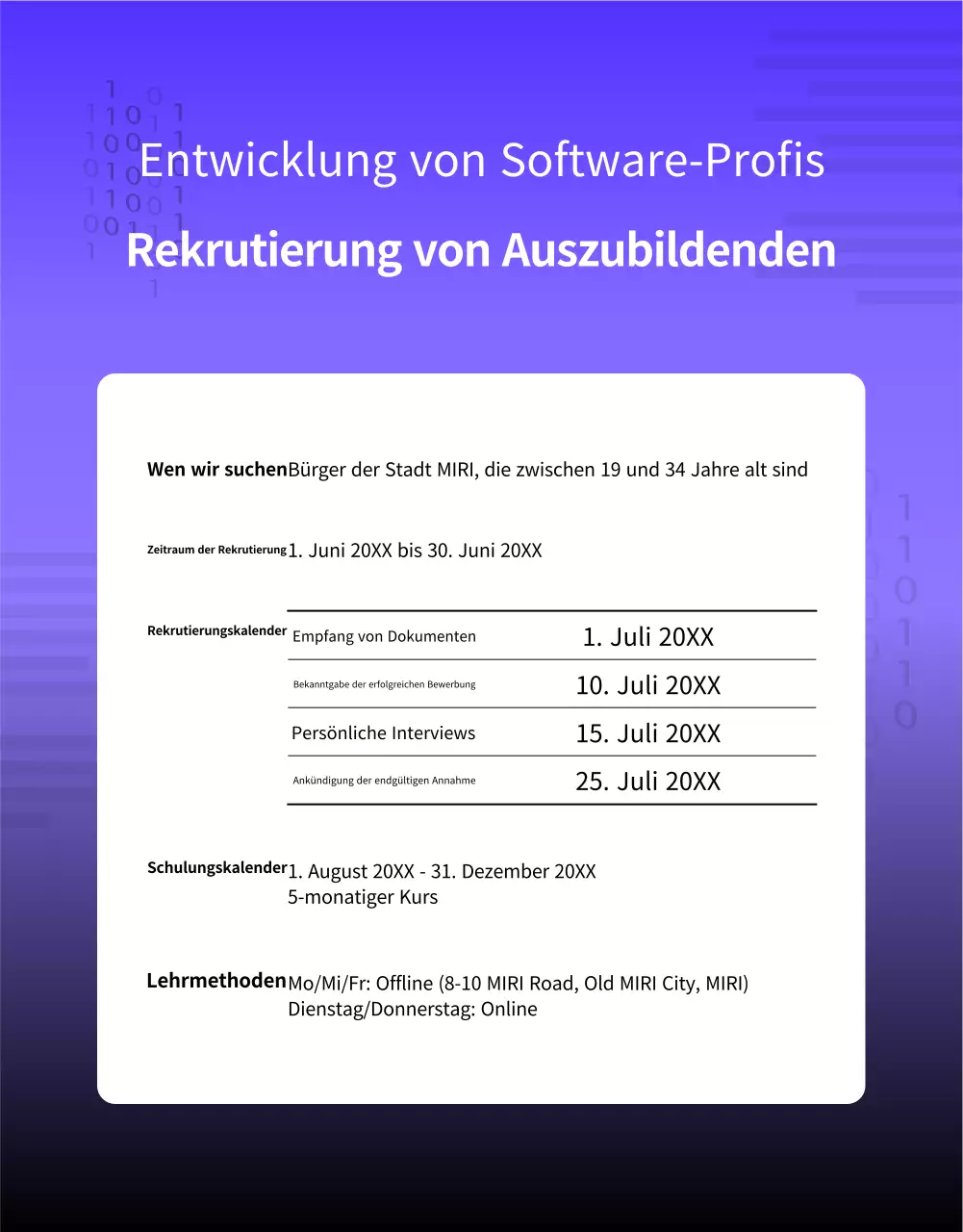 Eine einfache, lila-schwarze Stellenausschreibung für Hochschulabsolventen