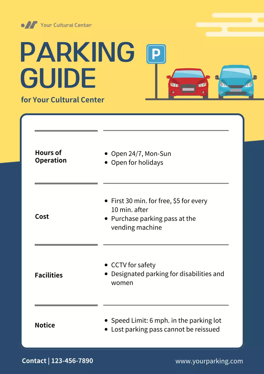 Yellow Simple Parking Guide Poster