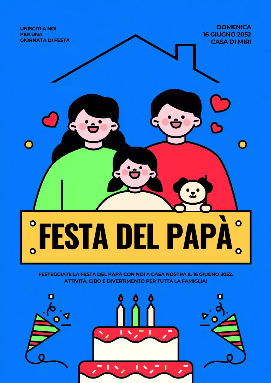 Promuovere un evento familiare kitsch in blu e giallo