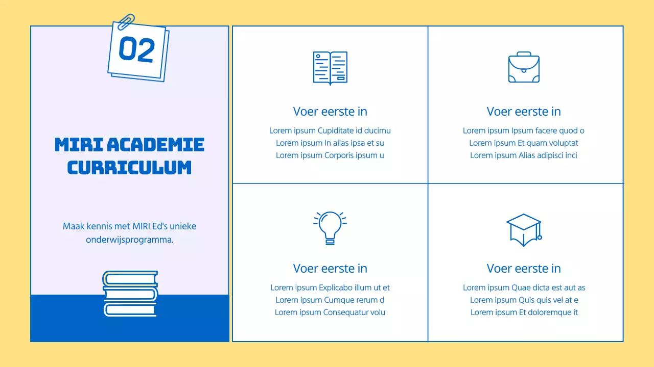 Een kitscherig geel en blauw schoolprospectus