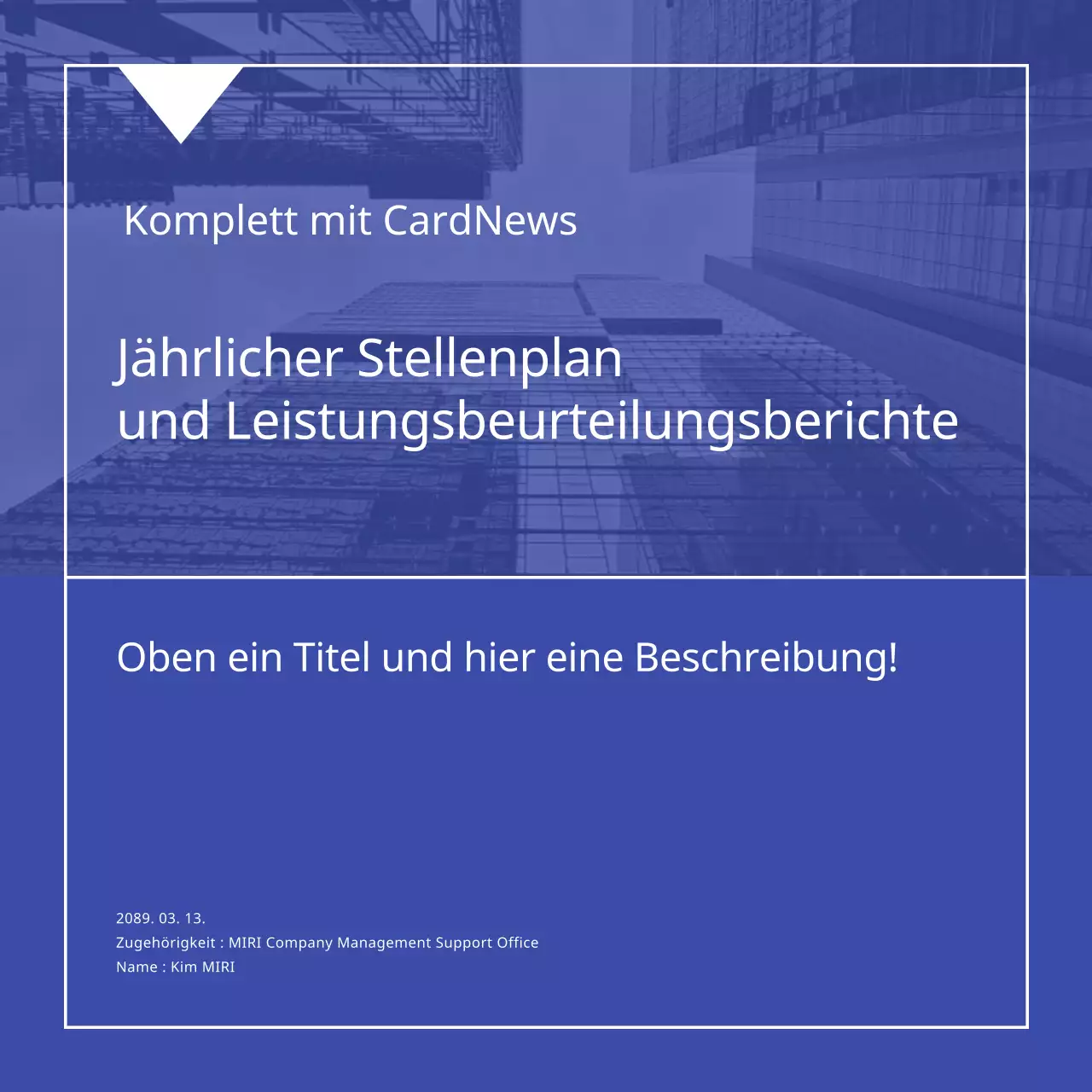 Ein einfacher blau-weißer Bericht zur Leistungsbeurteilung im Unternehmen